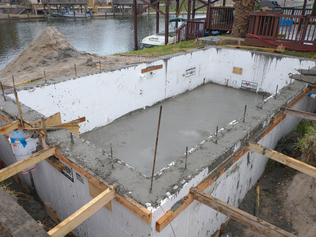 ICF concrete swimming pool under construction Corpus Christi TX